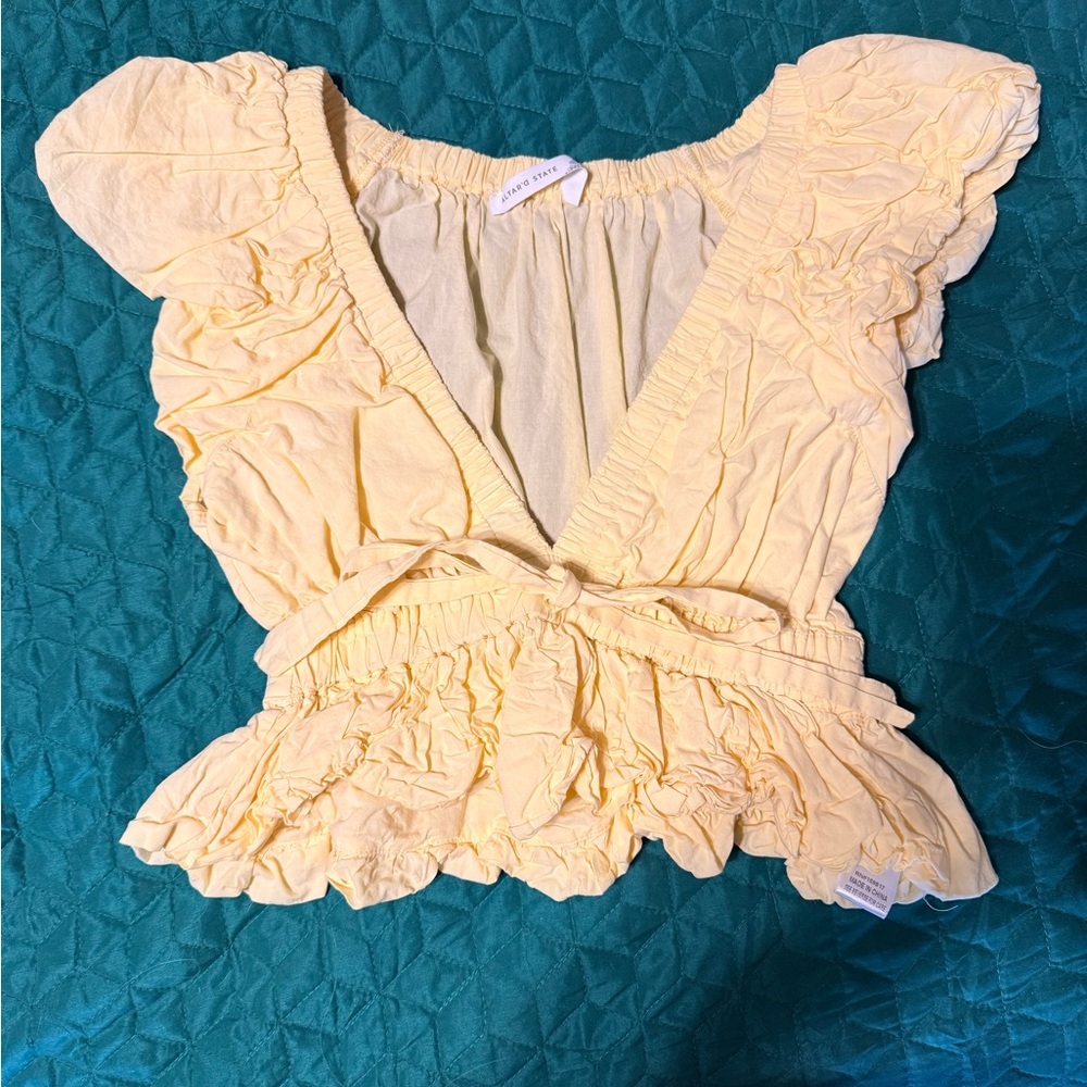 Altar'd State Light Yellow Ruffled Blouse